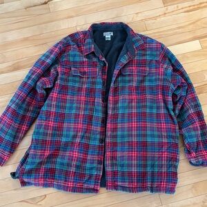LL Bean Sherpa Lined Flannel Plaid Men’s Size XXL Red Green blue Outdoor Cabin